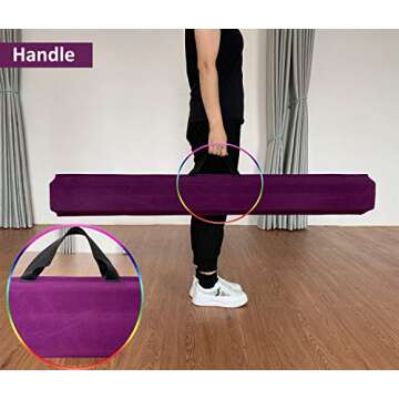 Marfula 6 FT / 8 FT / 9 FT Gymnastics Balance Beam Foam Folding Floor Beam - Extra Firm - Suede Cover - Anti Slip Bottom with Carry Bag For Kids/Adults Home Use (Purple, 6 FT)