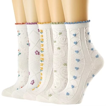 Albagu Women's Crew Socks - Cute Floral Design Pack of 5