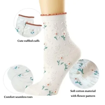 Albagu Women's Crew Socks - Cute Floral Design Pack of 5