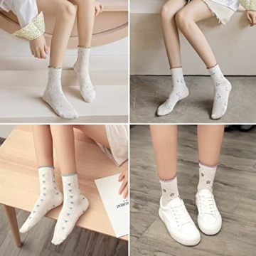 Albagu Women's Crew Socks - Cute Floral Design Pack of 5