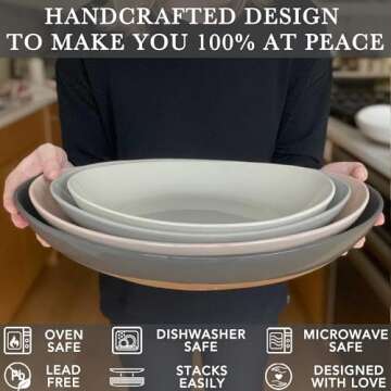 Mora Ceramic Large Serving Bowls- Set of 2 Oval Platters for Entertaining. Modern Kitchen Dishes for Dinner, Fruit, Salad, Turkey, etc. Oven, Dishwasher Safe, 55/35 oz, 13.5" / 11.8" - Neutrals