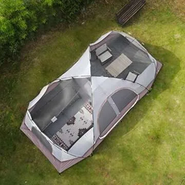 UNP Camping Tent 10-Person-Family Tents, Parties, Music Festival Tent, Big, Easy Up, 5 Large Mesh Windows, Double Layer, 2 Room, Waterproof, Weather Resistant, 18ft x 9ft x78in (Khaki Brown)