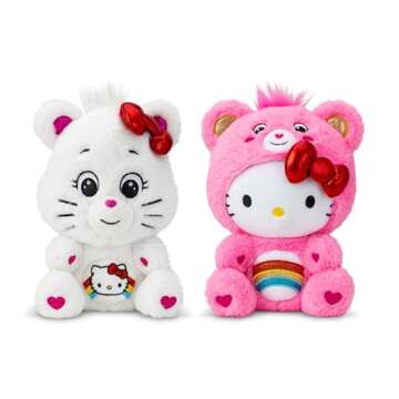 Care Bears Hello Kitty Loves Cheer Bear 10" Collectible Plush 2-Pack - Soft, Huggable Material!