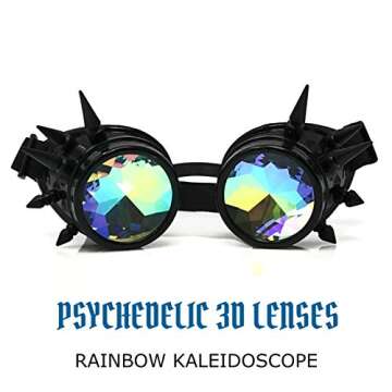 UMBRELLALABORATORY Crystal Rainbow Kaleidoscope Rave Glasses Steampunk Goggles Accessories