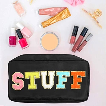DYSHAYEN Nylon Cosmetic Bag with Glitter Chenille Letters