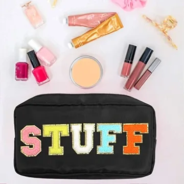 DYSHAYEN Nylon Cosmetic Bag with Glitter Chenille Letters