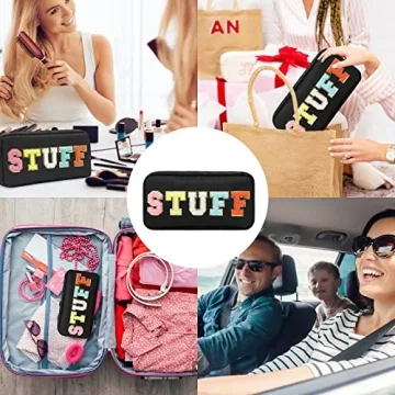 DYSHAYEN Nylon Cosmetic Bag with Glitter Chenille Letters