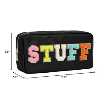 DYSHAYEN Nylon Cosmetic Bag with Glitter Chenille Letters