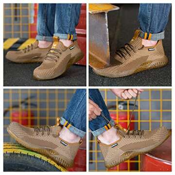 Furuian Steel Toe Shoes for Men Women Comfortable Safety Shoes Non Slip Steel Toe Sneakers Warehouse Industry Contstruction Mens Work Shoes Brown