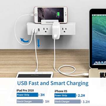 Cruise Power Strip with 3 USB 3 Outlets - NTONPOWER Travel USB Charging Station with Phone Stand, Cube Tap Power Outlet Extender Adapter, Non Surge Protection - White