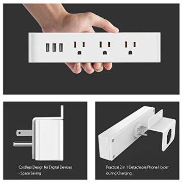 Cruise Power Strip with 3 USB 3 Outlets - NTONPOWER Travel USB Charging Station with Phone Stand, Cube Tap Power Outlet Extender Adapter, Non Surge Protection - White
