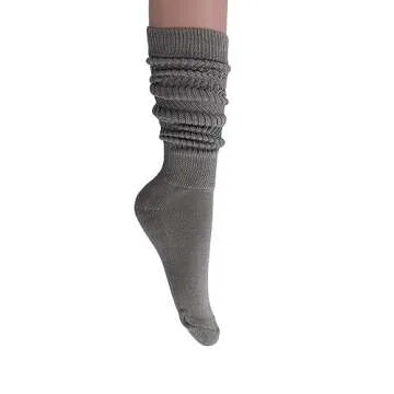 AWS/American Made Slouchy Scrunch Cotton Slouch Socks for Women Shoe Size 5 to 10 (Black-Gray-White)