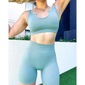 Women's 3 Piece Workout Shorts Yoga Seamless Ribbed High Waisted Spandex Booty Biker Shorts (Y8SP-B/W/Blue M)
