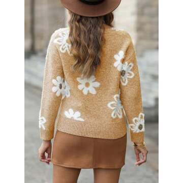 Dokotoo Women's Long Sleeve Loose Knit Flower Sweater Sexy V-Neck Open Front Button Down Camel Cardigan Sweater Elegant Shrug Stylish Outerwear Coat Small