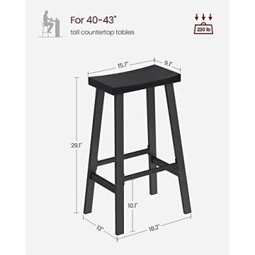 VASAGLE Bar Stools Set of 2, Counter Height Stools, Bar Chairs with Footrest, 29.1 Inches Tall Kitchen Breakfast Stools, Industrial, Living Room Party Room, Black ULBC094B56