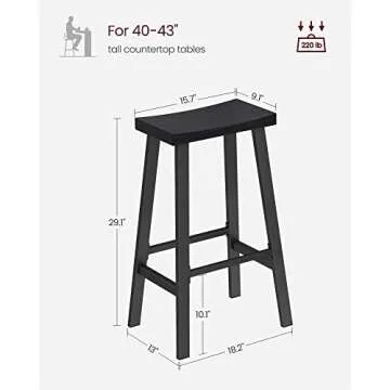 VASAGLE Bar Stools Set of 2, Counter Height Stools, Bar Chairs with Footrest, 29.1 Inches Tall Kitchen Breakfast Stools, Industrial, Living Room Party Room, Black ULBC094B56