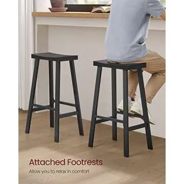 VASAGLE Bar Stools Set of 2, Counter Height Stools, Bar Chairs with Footrest, 29.1 Inches Tall Kitchen Breakfast Stools, Industrial, Living Room Party Room, Black ULBC094B56