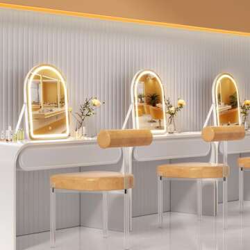 Hasipu Vanity Mirror with Lights, 14"× 18" Arched LED Makeup Mirror, Lighted Makeup Mirror with Lights, Smart Touch Control Dimmable 3 Modes Light 360°Rotation White