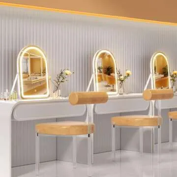 Hasipu Vanity Mirror with Lights, 14"× 18" Arched LED Makeup Mirror, Lighted Makeup Mirror with Lights, Smart Touch Control Dimmable 3 Modes Light 360°Rotation White