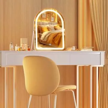 Hasipu Vanity Mirror with Lights, 14"× 18" Arched LED Makeup Mirror, Lighted Makeup Mirror with Lights, Smart Touch Control Dimmable 3 Modes Light 360°Rotation White