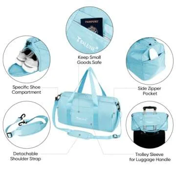 BALEINE Gym Bag for Women and Men, Duffel Bag for Sports, Gyms and Weekend Getaway, Waterproof Dufflebag with Shoe and Wet Clothes Compartments, Lightweight Carryon Gymbag (Azure)