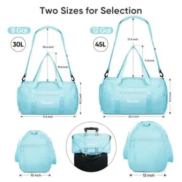 BALEINE Gym Bag for Women and Men, Duffel Bag for Sports, Gyms and Weekend Getaway, Waterproof Dufflebag with Shoe and Wet Clothes Compartments, Lightweight Carryon Gymbag (Azure)