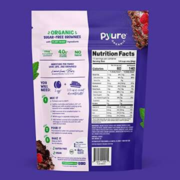 Pyure Organic Chocolate Brownie Mix, Keto Brownie Mix, Sugar Free Chocolate Fudge Low Carb Brownie Mix, Gluten Free Baking Mixes, Vegan Brownie, Keto Snack, 4 Net Carbs, 10 oz