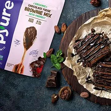 Pyure Organic Chocolate Brownie Mix, Keto Brownie Mix, Sugar Free Chocolate Fudge Low Carb Brownie Mix, Gluten Free Baking Mixes, Vegan Brownie, Keto Snack, 4 Net Carbs, 10 oz