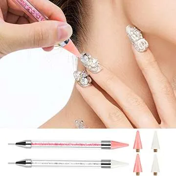 Kaychan Rhinestone Picker Tool 2 Acrylic Handle Rhinestones Applicator Dual-Ended DIY Nail Art Tool with 4 Extra Wax Tips and 1 Tweezer
