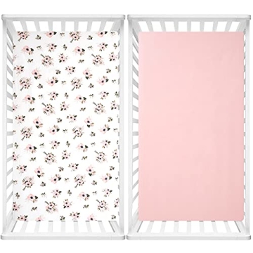 TILLYOU Crib Sheets - 100% Cotton Fitted Sheets 2 Pack-28"x52"