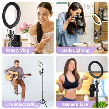 Selfie Ring Light with Tripod Stand and Phone Holder, Eicaus Tripod for iPhone with Ringlight for Live Streaming, Video Recording, Makeup, Lighting Kit Gifts for YouTube and TIK Tok