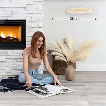 Struck By Design 8 PCS Faux Pampas Grass Decor Tall - 38" Large Fluffy Artificial Pampas Grass for Floor Vase Filler, Home Boho Decor, Wedding Decor - Long Fake Pompous Grass Branches (Cream/Beige)