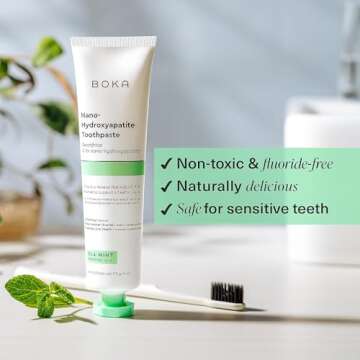 Boka Toothpaste + Floss Bundle, Ela Mint Nano-Hydroxyapatite, Fluoride-Free Remineralizing Toothpaste, 4oz 1Pk + Teflon-Free, Petroleum-Free Woven Dental Floss w/Natural Vegetable Wax, 30 Yards 1Pk