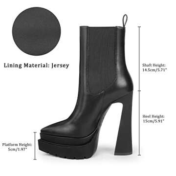ISNOM Chunky Platform Boots for Women Black Chunky High Heel Chelsea Boots Women Lug Sole Platform Boots Pointed Toe Boots Chelsea Ankle Boots Platform Heels for Women