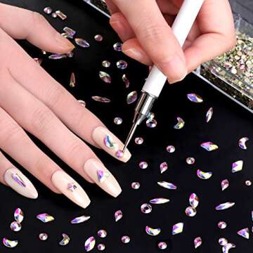 Professional Nail Crystal Kit, 9000pcs Multi Shapes Glass Crystal AB Rhinestones for Nail Art Craft Mix Sizes Non Hotfix Flatback Nail Gems, Wax Pen for Rhinestones, Acrylic Beads Storage Container