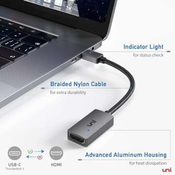 uni USB C to HDMI Adapter 4K, High Speed HDMI to USB-C Adapter, Type C (Thunderbolt 3/4) HDMI Converter Compatible with MacBook Pro/Air, Chromebook, XPS, Surface, iPhone 15 Pro/Max, Galaxy S23