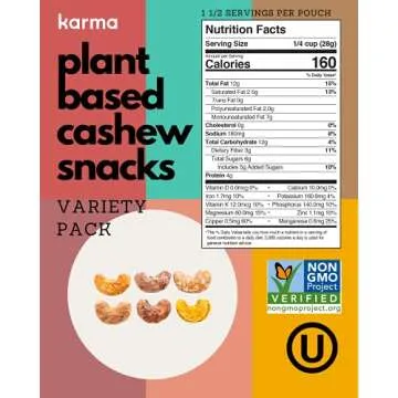 Sample Flavors Variety Pack Cashews by Karma Nuts, Whole, Roasted, Vegan, Non GMO, Gluten Free, Low Carb, Low Calorie, Everyday Nut Snack, 1.5 Ounce (6 Snack Packs)