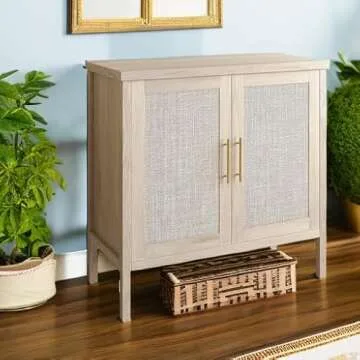 VOWNER Rattan Storage Cabinet, Buffet Cabinet Sideboard with Rattan Decorated Doors, Cupboard for Hallway, Entry, Living Room, 31.5" W x 15.75" D x 31.5" H (Wood Color)
