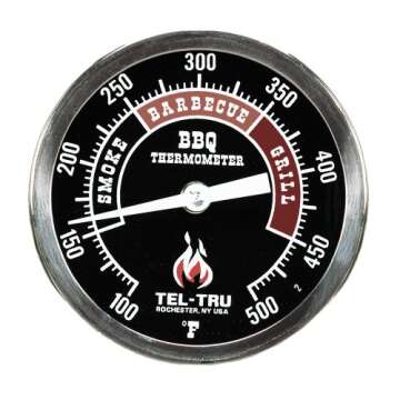 Tel-Tru BQ300 Barbecue Thermometer, 3 inch Black dial with Zones, 2.5 inch stem, 100/500 Degrees F