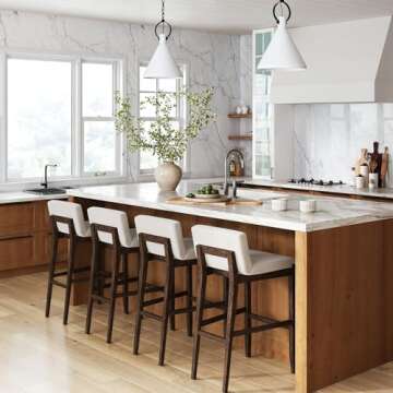 Nathan James Gracie Scandinavian Bar Stool with Back, Wooden Bar Stool for Kitchen Island with Boucle Upholstery, Cream Boucle/Dark Brown