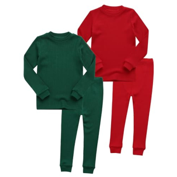 VAENAIT BABY Infant Toddler Girls Boys Junior Modal Sleepwear Pajamas Pjs 4pcs Set Rib Knit Green+Re...