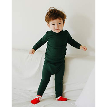 VAENAIT BABY Infant Toddler Girls Boys Junior Modal Sleepwear Pajamas Pjs 4pcs Set Rib Knit Green+Red XL