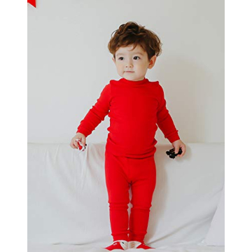 VAENAIT BABY Infant Toddler Girls Boys Junior Modal Sleepwear Pajamas Pjs 4pcs Set Rib Knit Green+Red XL