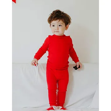 VAENAIT BABY Infant Toddler Girls Boys Junior Modal Sleepwear Pajamas Pjs 4pcs Set Rib Knit Green+Red XL