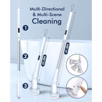 Electric Spin Scrubber, Vicmayun Cordless Shower Cleaning Brush with 5 Replacement Heads, 3 Adjustab...