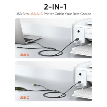 CableCreation 2-in-1 USB C/USB A Printer Cable 5FT