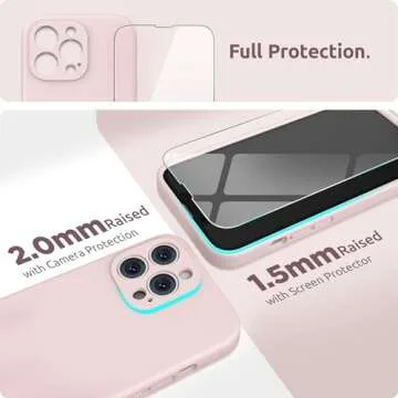 SURPHY Compatible with iPhone 13 Pro Max Case with Screen Protector, (Camera Protection + Soft Microfiber Lining) Liquid Silicone Phone Case 6.7 inch 2021, Pink Sand