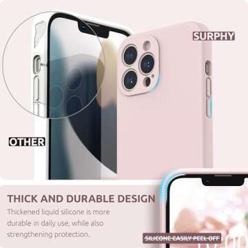 SURPHY Compatible with iPhone 13 Pro Max Case with Screen Protector, (Camera Protection + Soft Microfiber Lining) Liquid Silicone Phone Case 6.7 inch 2021, Pink Sand