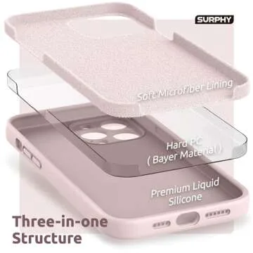SURPHY Compatible with iPhone 13 Pro Max Case with Screen Protector, (Camera Protection + Soft Microfiber Lining) Liquid Silicone Phone Case 6.7 inch 2021, Pink Sand