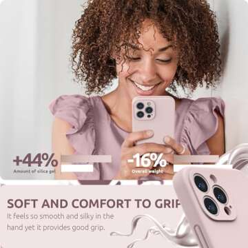 SURPHY Compatible with iPhone 13 Pro Max Case with Screen Protector, (Camera Protection + Soft Microfiber Lining) Liquid Silicone Phone Case 6.7 inch 2021, Pink Sand